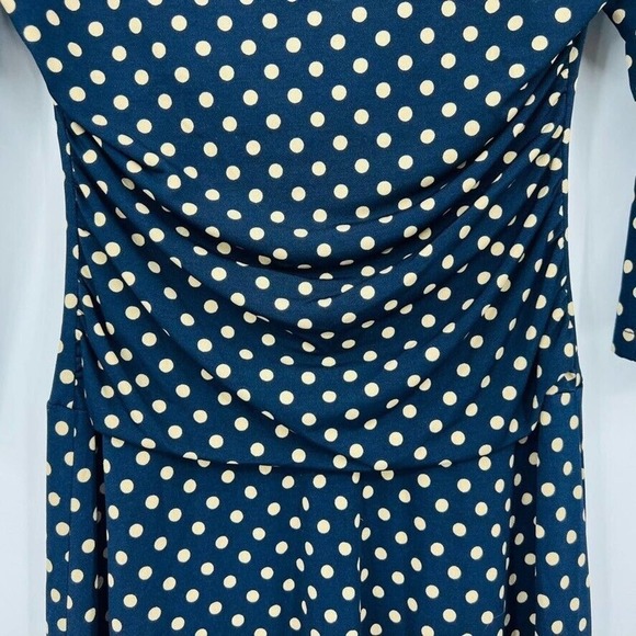 Enfocus Studio Womens 4 Blue Cream Polka Dot Dress 3/4 Sleeve Stretch - Picture 6 of 8